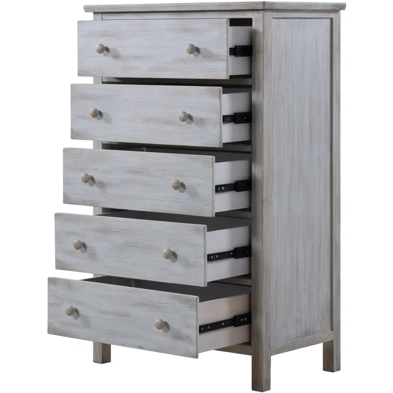 Geneva - 5 Drawer Chest - Distressed White Finish