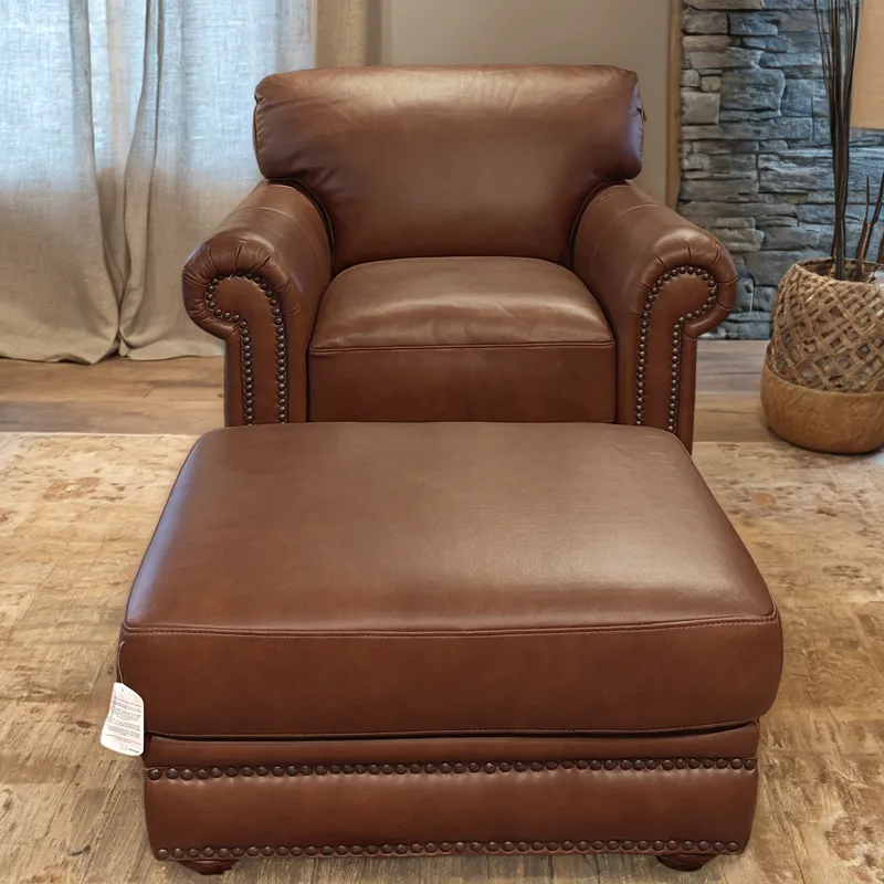 London Walnut Leather Ottoman