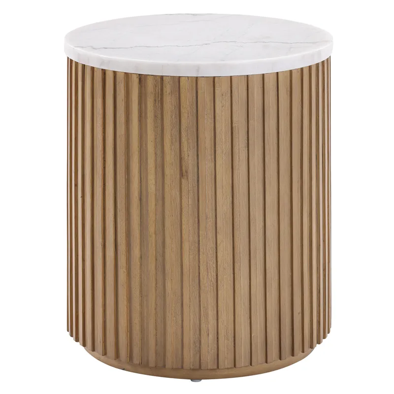 Colvin White Marble Top End Table, Toffee Finish