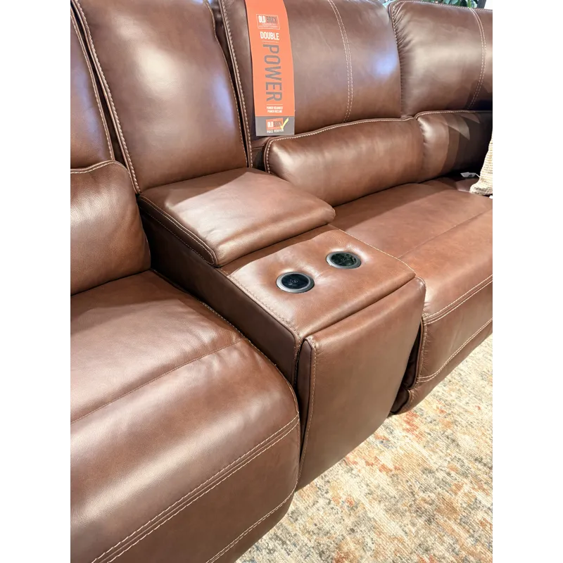 London Walnut Leather 6 Piece Power Reclining Sectional