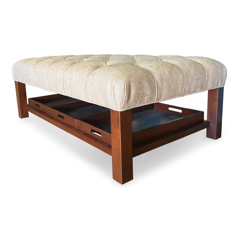 Bozeman 07 Faux Leather Tufted Tray Ottoman 