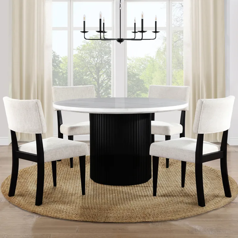 Colvin 52-Inch Round White Marble Table, Black Base