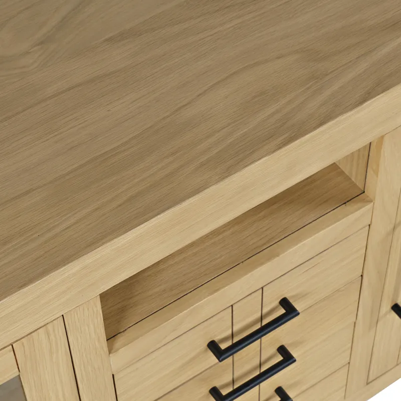 Auburn Hills 50" Contemporary Media Console With Tempered Glass Doors, Drawers And Adjustable Shelv