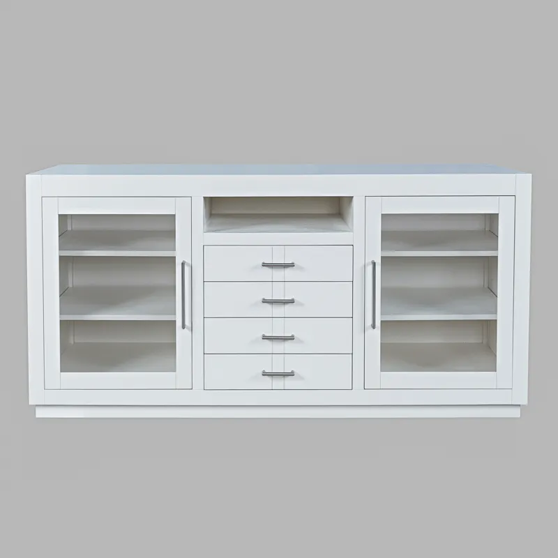 Auburn Hills 60" Contemporary Media Console With Tempered Glass Doors, Drawers And Adjustable Shelv