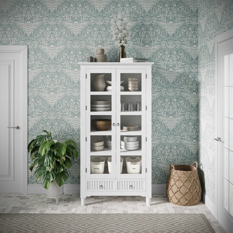 Westport Modern Farmhouse Tall Accent Storage Cabinet With Glass Doors And Adjustable Shelves