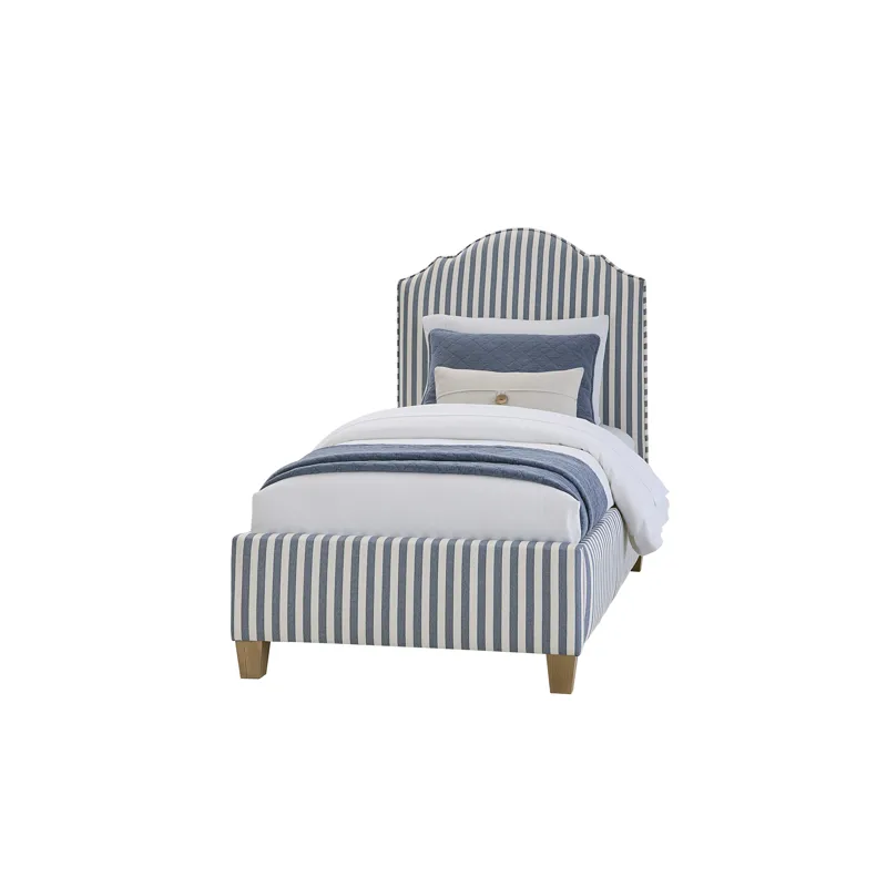 Tide & Timber-Clear Oak Blue Stripe Upholstered Headboard - Twin