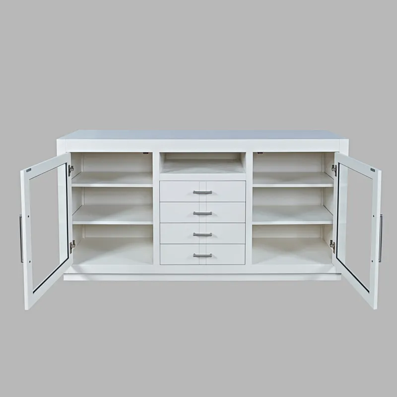 Auburn Hills 60" Contemporary Media Console With Tempered Glass Doors, Drawers And Adjustable Shelv