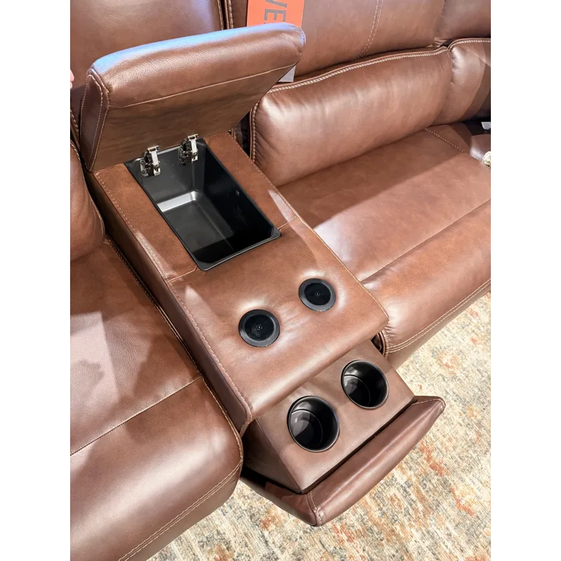 London Walnut Leather 6 Piece Power Reclining Sectional