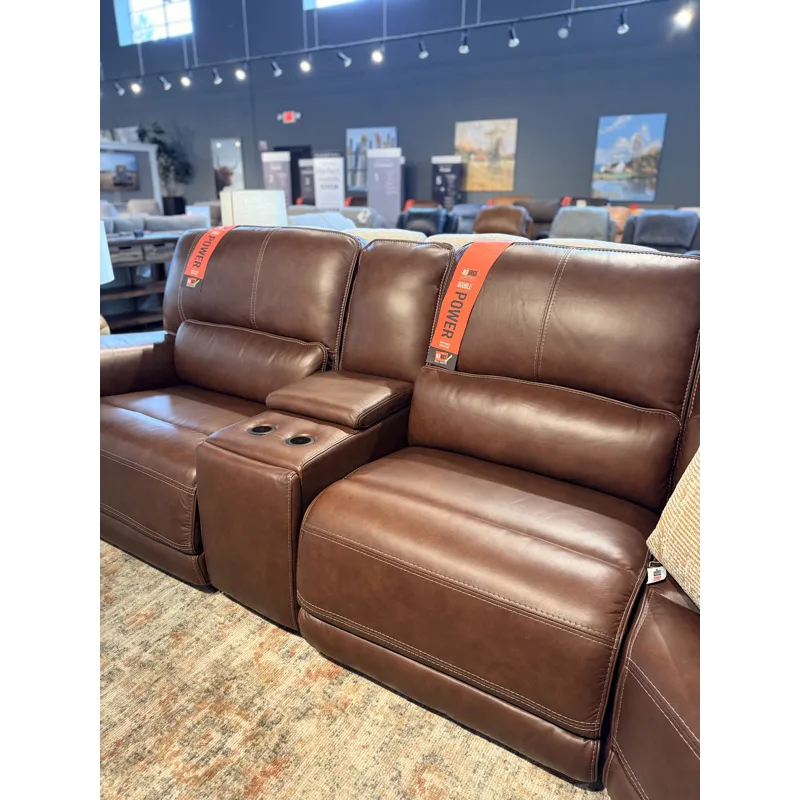 London Walnut Leather 6 Piece Power Reclining Sectional