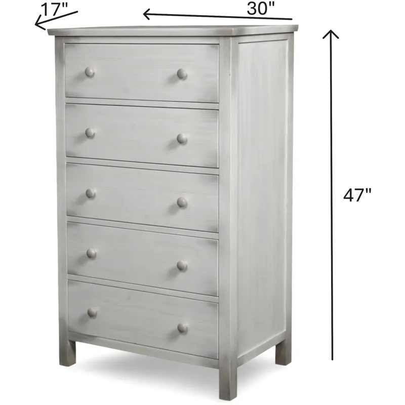Geneva - 5 Drawer Chest - Distressed White Finish
