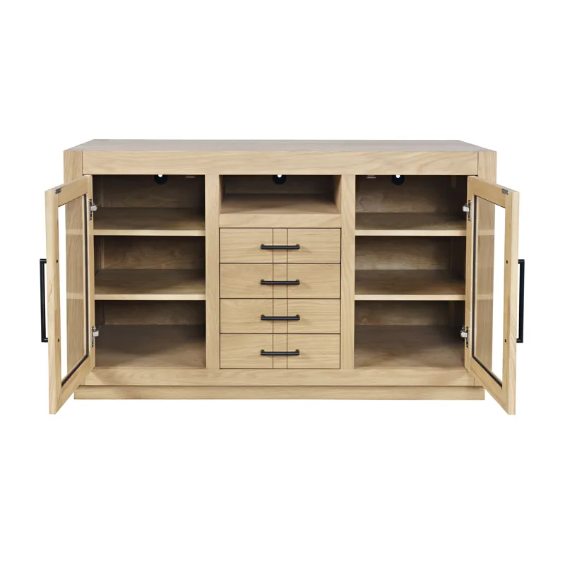 Auburn Hills 50" Contemporary Media Console With Tempered Glass Doors, Drawers And Adjustable Shelv