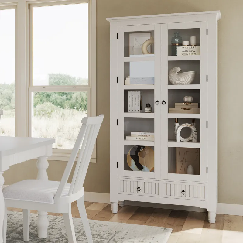 Westport Modern Farmhouse Tall Accent Storage Cabinet With Glass Doors And Adjustable Shelves