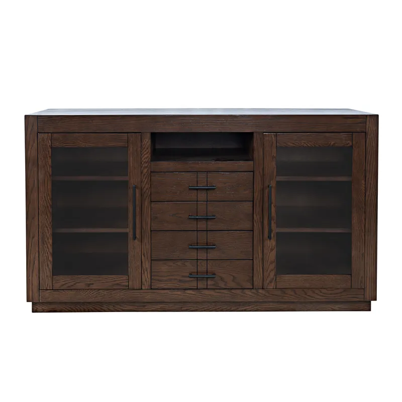 Auburn Hills 50" Contemporary Media Console With Tempered Glass Doors, Drawers And Adjustable Shelv