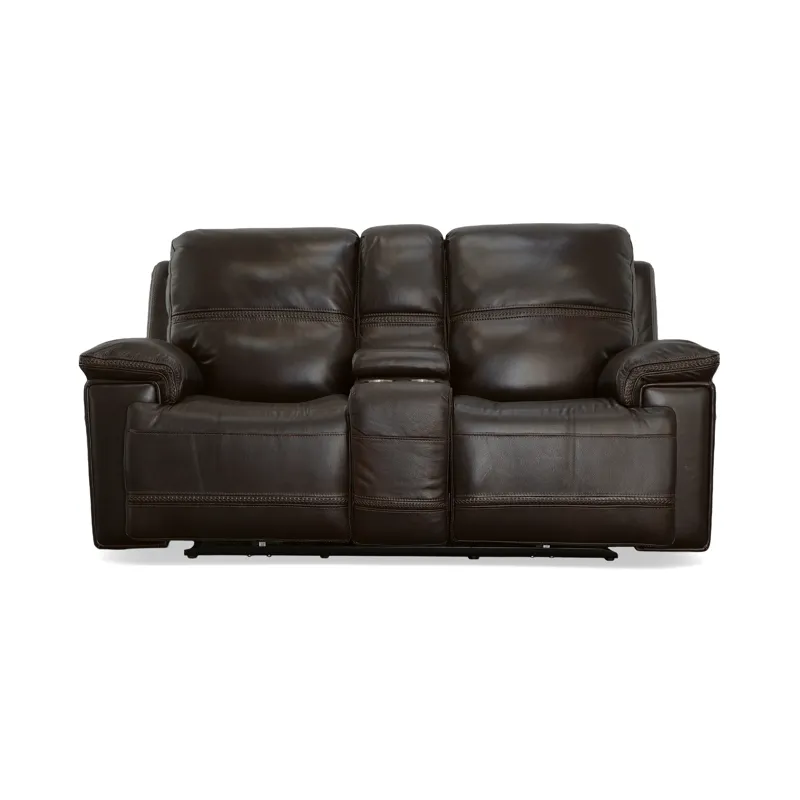 Fenwick Leather Power Loveseat w/Console & Power Headrests