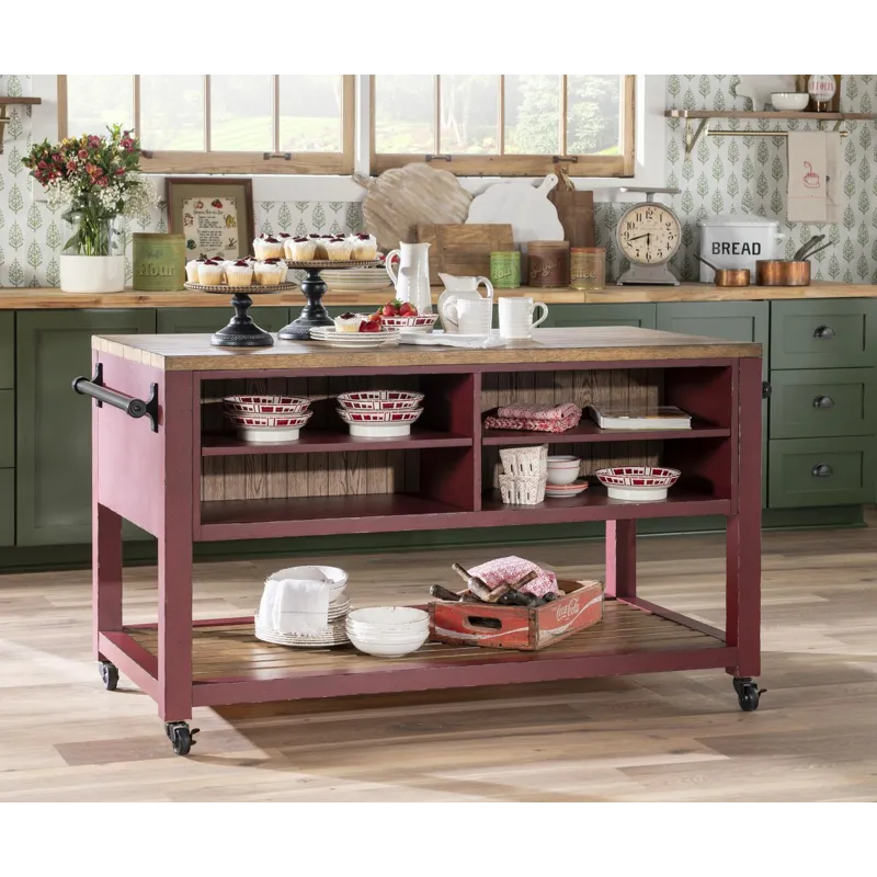 Vintage Market Kitchen Island 6 Drw W/Casters