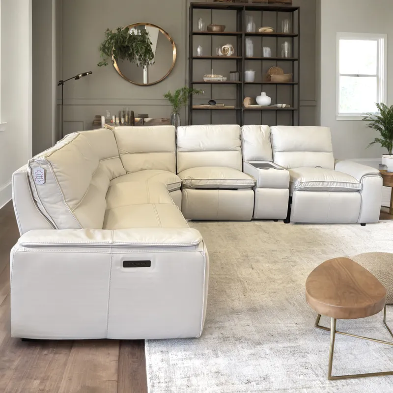 Oslo Pebble Leather 6 PC Power Reclining Sectional