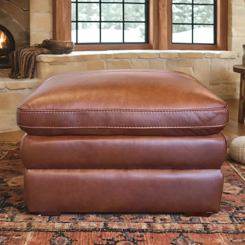 Berlin Chestnut Leather Ottoman