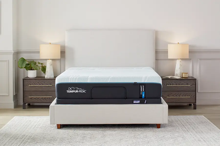 Tempur-Pedic mattress on an adjustable base in a styled bedroom