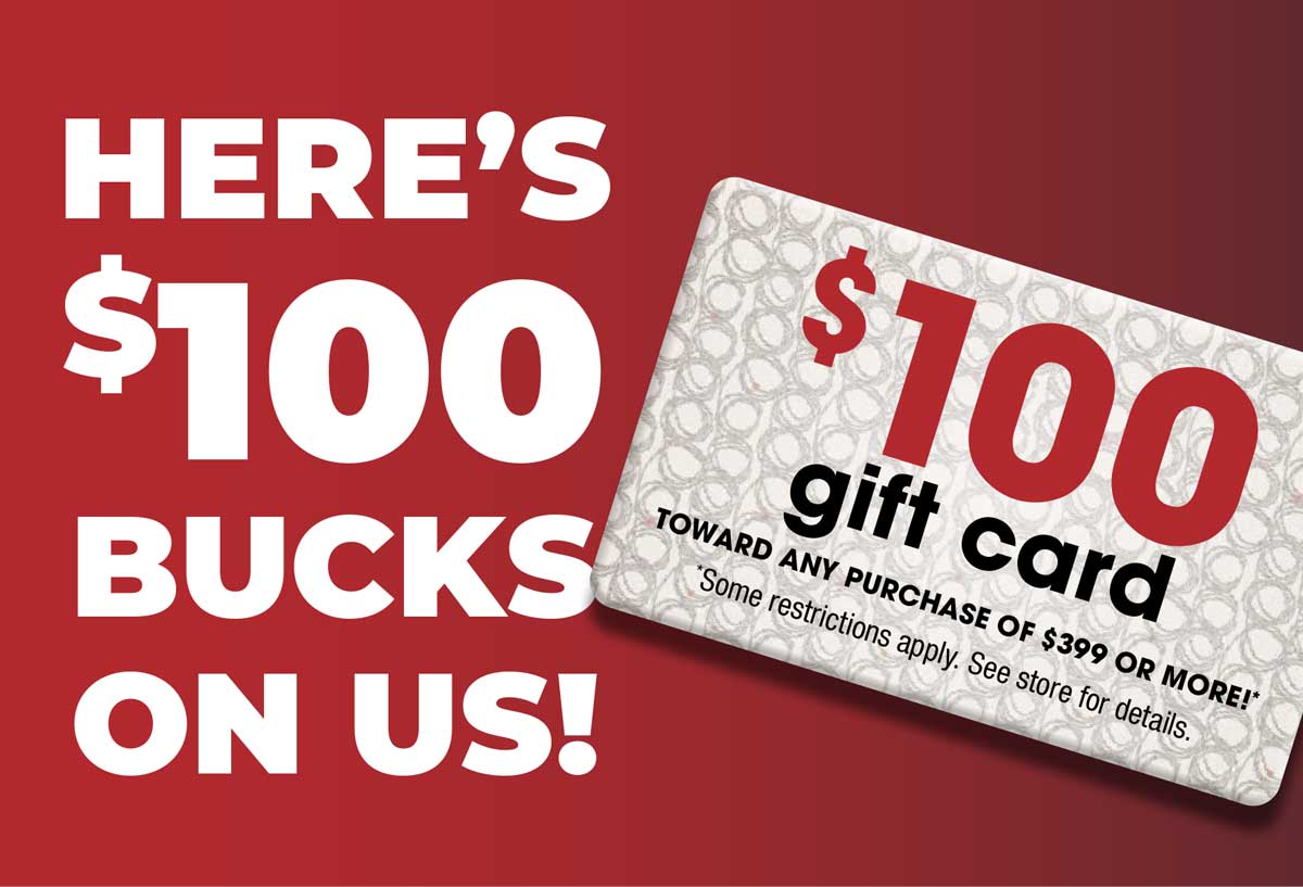 $100 gift card with purchase of $399 or more!