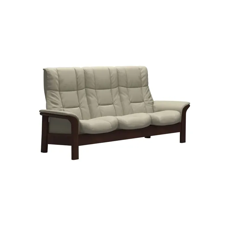 Windsor (M) 3 Seater High Back - Paloma Light Grey w/Brown