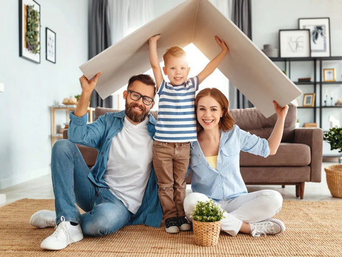 Family under play roof
