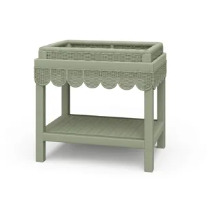 Scallop Rattan Side Table w/ Tray