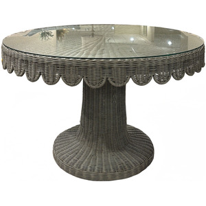 48" Round Rattan Dining Table w/ Tempered Glass