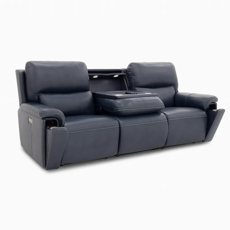 Leather Home Theater Power Reclining Sofa W/ Immersive Entertainment System