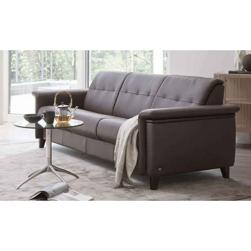 Flora Wood 3 Seater Sofa - Paloma Beige w/Walnut