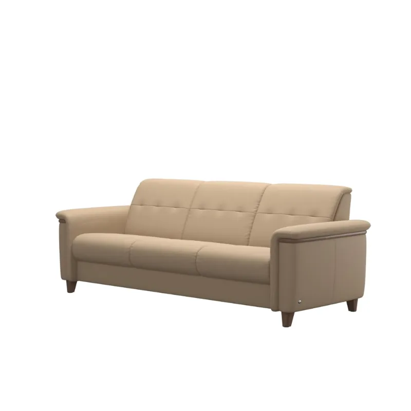 Flora Wood 3 Seater Sofa - Paloma Beige w/Walnut