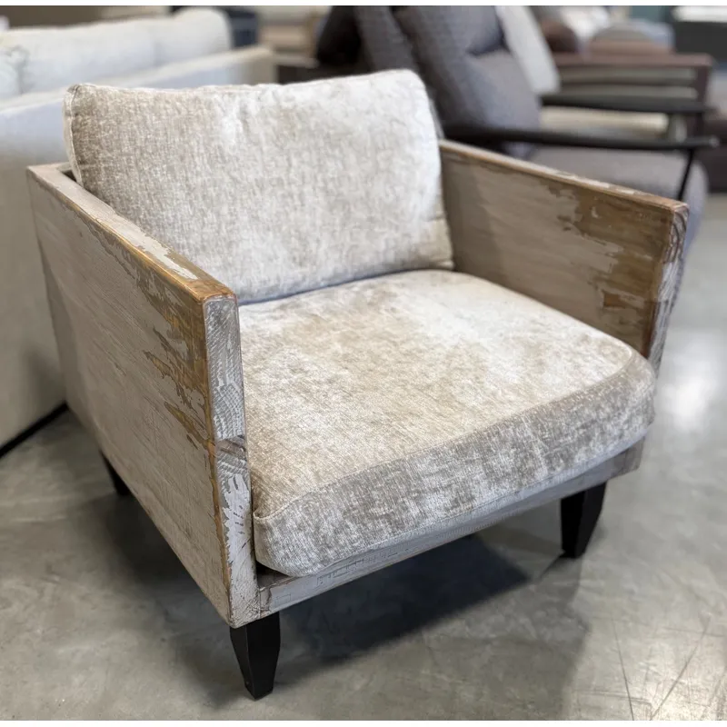 Mia Lounge Chair Antique Grey / Iron Legs / Champagne Slub Chenille