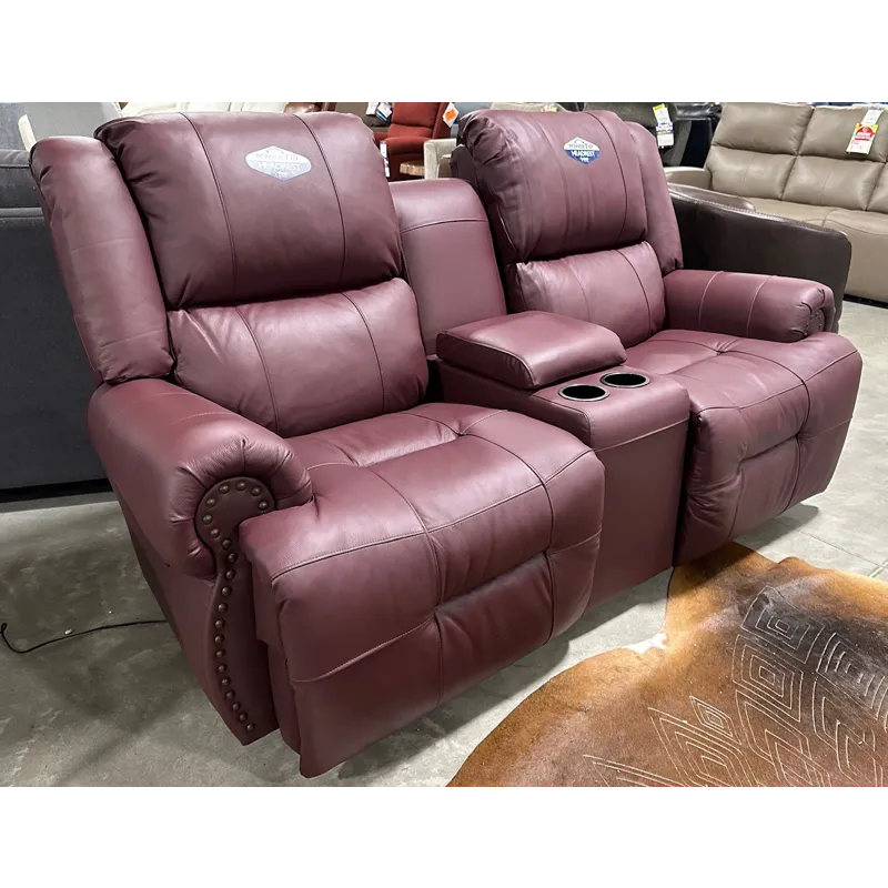 Genet Leather/Vinyl Power Tilt Headrest Rocker Console Loveseat