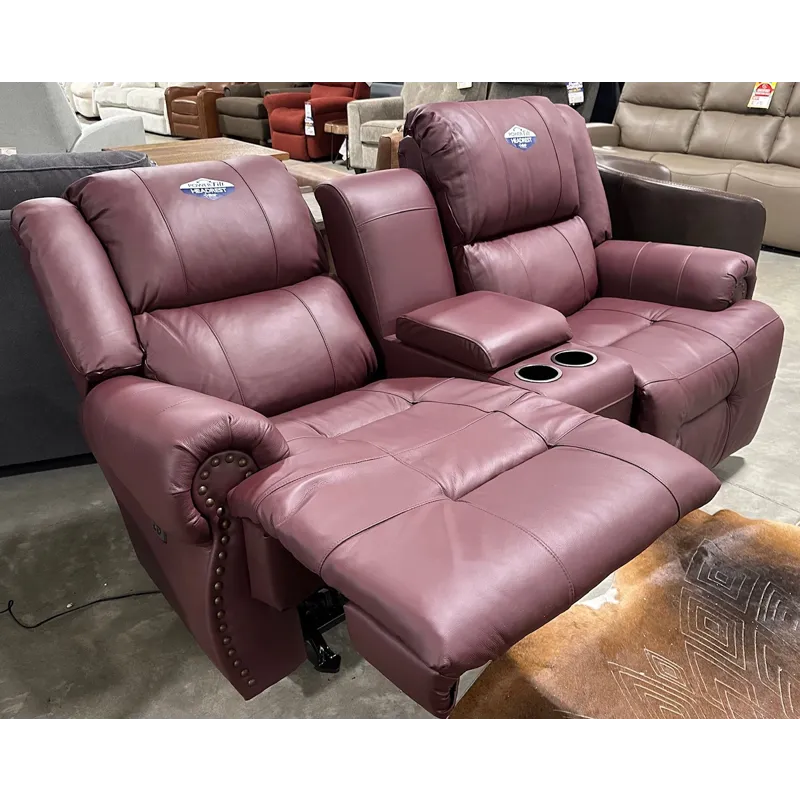 Genet Leather/Vinyl Power Tilt Headrest Rocker Console Loveseat