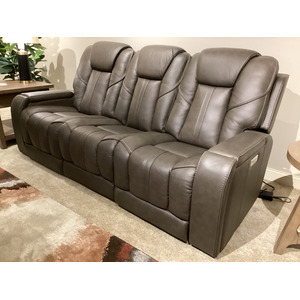 Daniel Triple Power Home Theater Leather Reclining Sofa with Drop-Down Control Console, Built-in Speakers & Vibration, Heat, and Massage