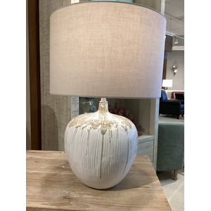 Dripped Glaze Ceramic Table Lamp With Drum Shade And 3-way Lighting.