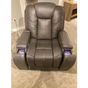 Daniel Triple Power Home Theater Leather Reclining Console Loveseat, Built-in Speakers, Heat and Mas