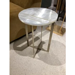 Metal, 20" Selenite Top Accent Table, Ivory/gold