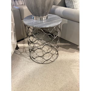 Bengal Manor Solid Iron Accent Table In Nickel Finish W/ Grey Marble Top