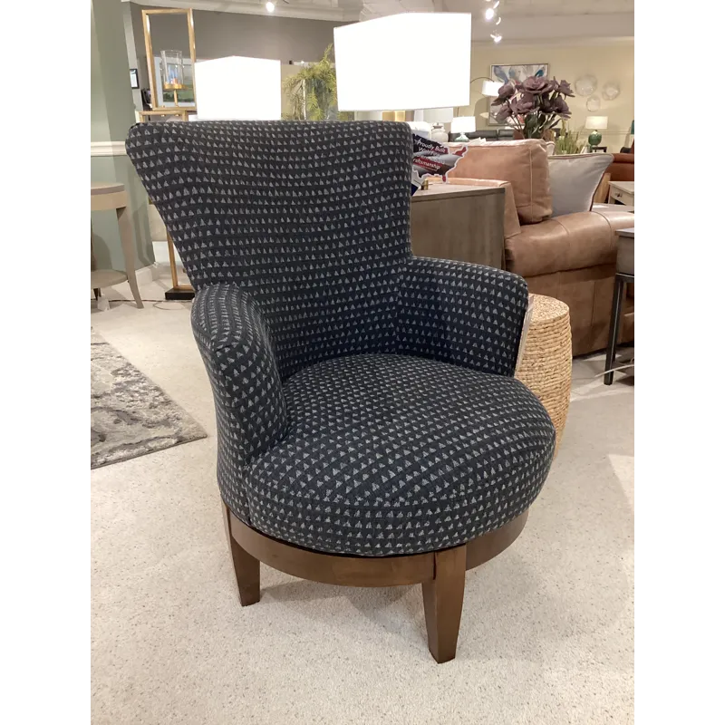 Justine Fabric Swivel Chair - Dark Walnut