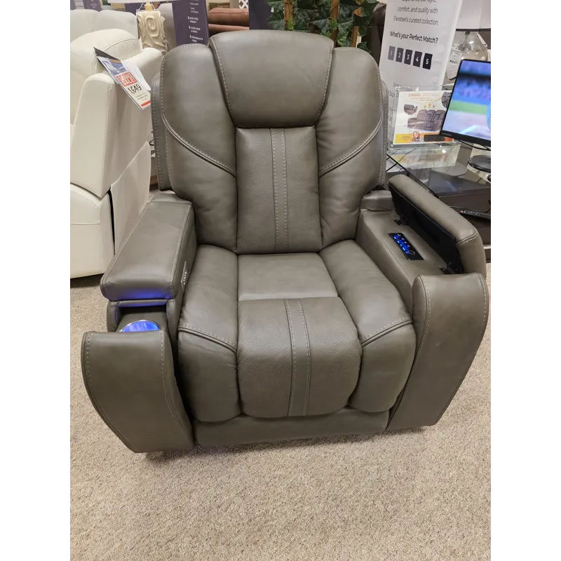 Daniel Triple Power Home Theater Leather Reclining Console Loveseat, Built-in Speakers, Heat and Mas