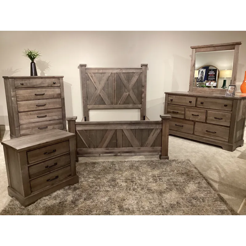 Cool Rustic 5 PC Queen X Bedroom Set -Stone Grey