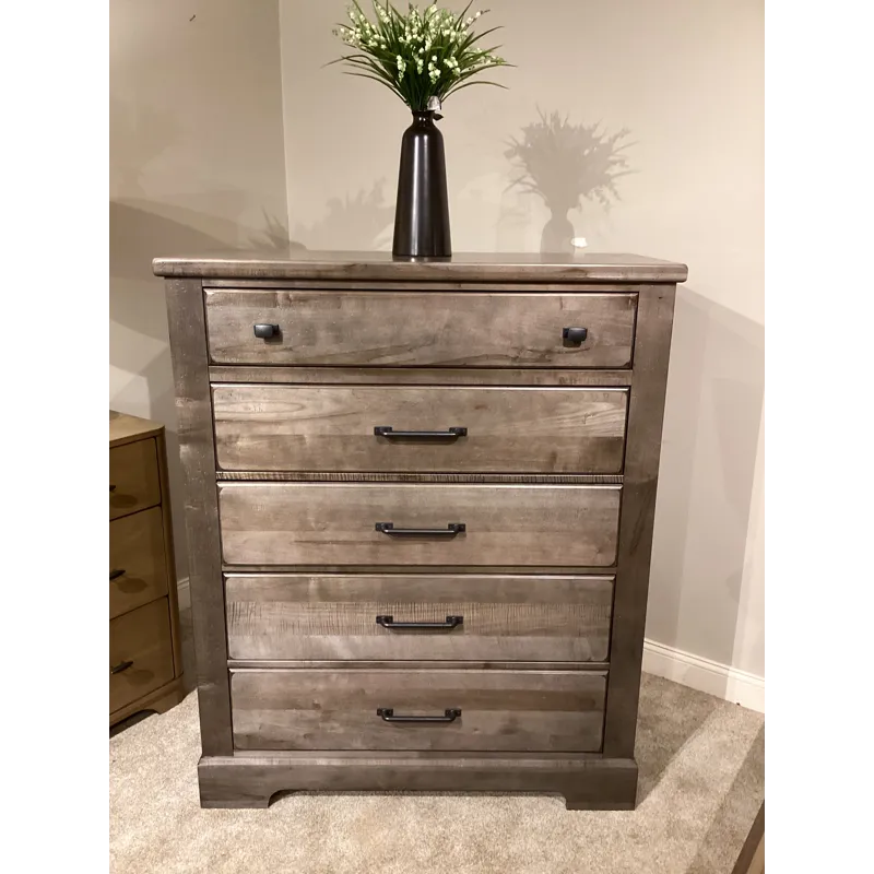 Cool Rustic 5 Drawer Chest - Stone Grey