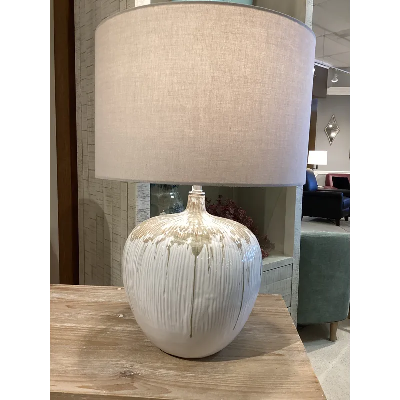 Dripped Glaze Ceramic Table Lamp With Drum Shade And 3-way Lighting.
