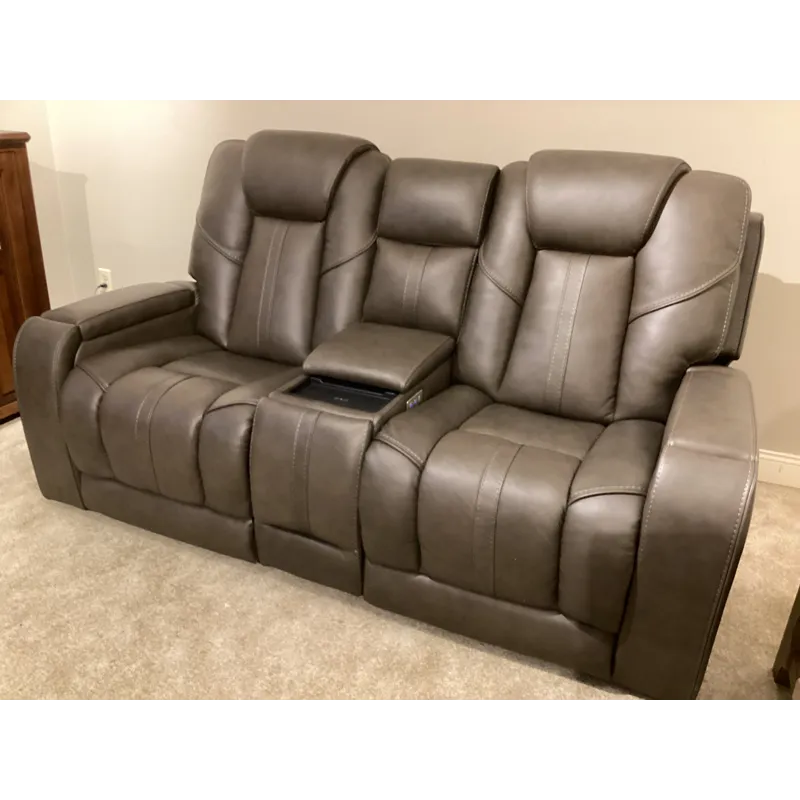Daniel Triple Power Home Theater Leather Reclining Console Loveseat, Built-in Speakers, Heat and Mas