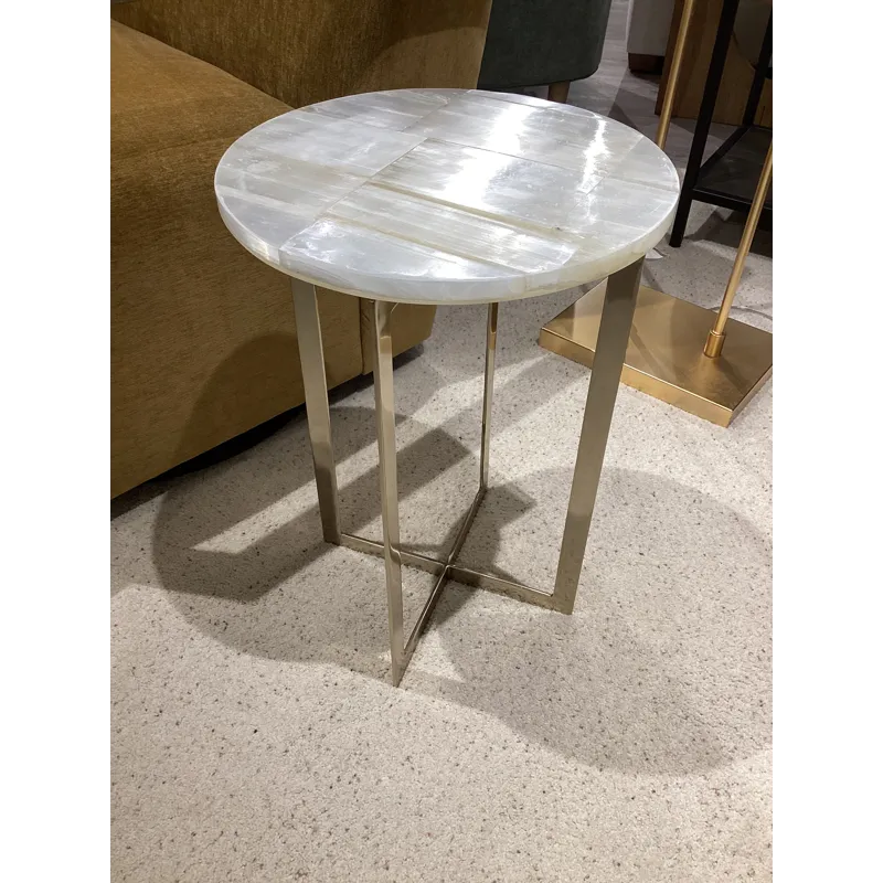 Metal, 20" Selenite Top Accent Table, Ivory/gold