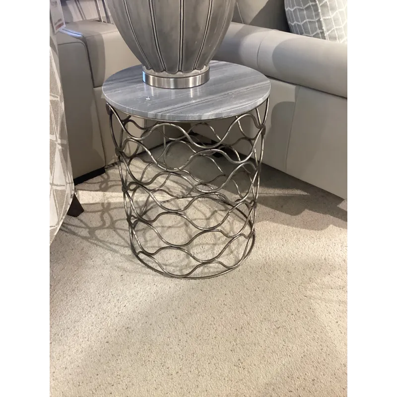 Bengal Manor Solid Iron Accent Table In Nickel Finish W/ Grey Marble Top