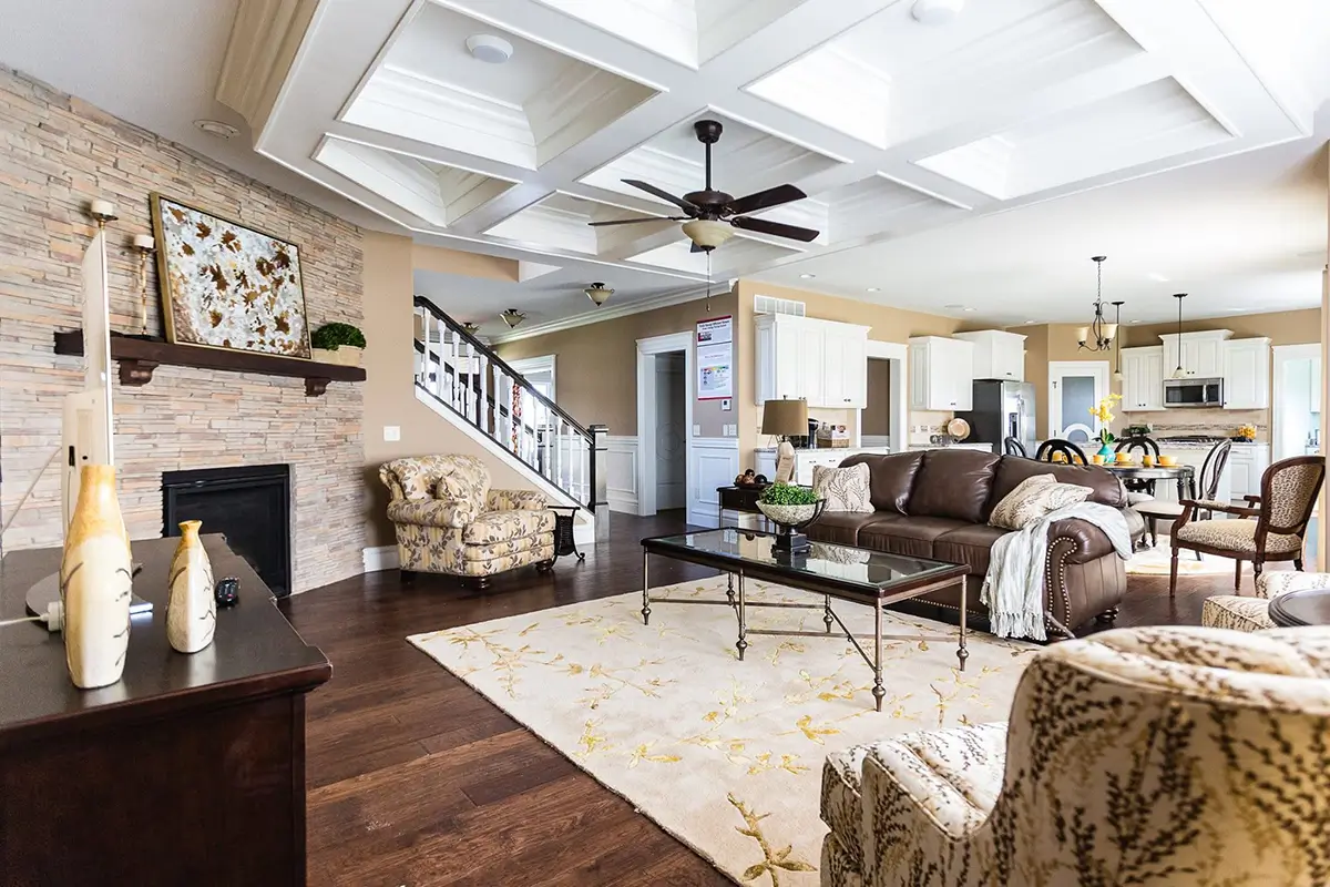 Beautifully staged living room with stylish furniture and decor