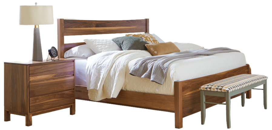 A bed with a nightstand
