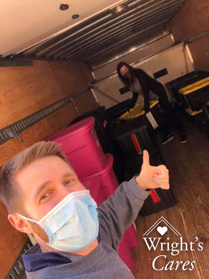 Wright cares blessings in a backpack