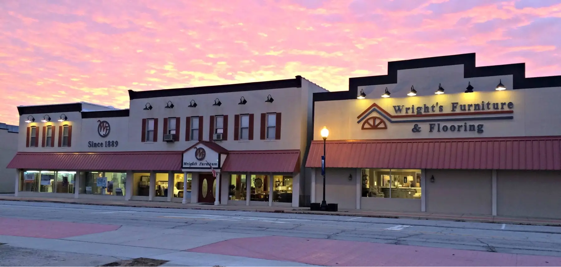 Wright's storefront exterior at night